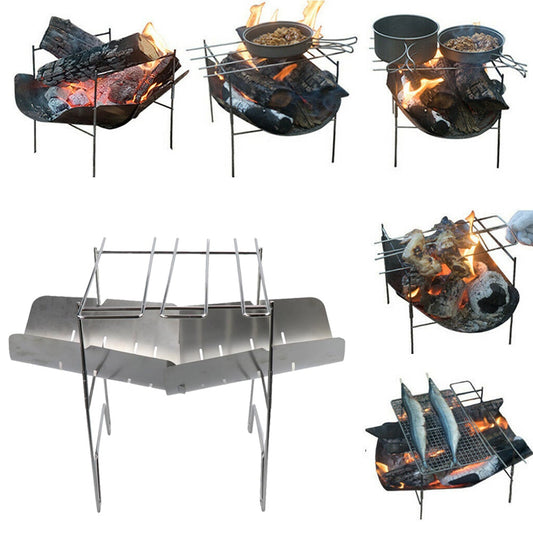 Mini Portable BBQ Grill Stainless Steel Folding Barbecue Net Stove Rack Firewood Lightweight Outdoor Outing Camping Picnic Tool - DragonHearth