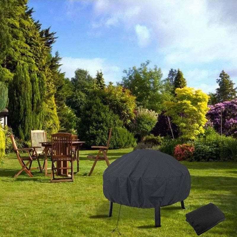 2021 New Round Polyester Patio  Easy Clean Outdoor Waterproof Protective Garden Black Fire Pit Cover BBQ Cooking Anti Dust - DragonHearth