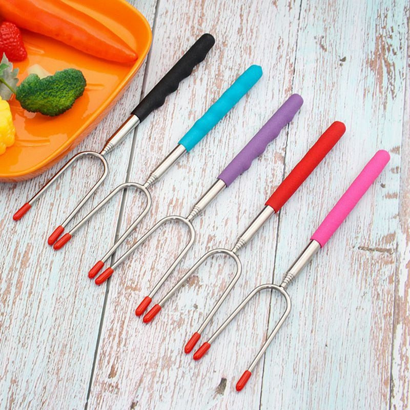 5pcs Stainless Steel BBQ Roasting Sticks Extending Roaster Telescoping Forks For Campfire Stoves Kitchen Barbecue Supplies - DragonHearth