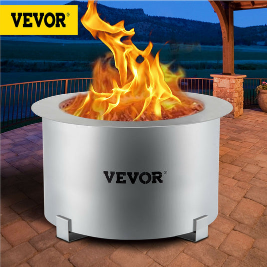 VEVOR Fire Bowl Pit Multi-Size/Type Stainless/Carbon Steel Double Wall Smokeless Wood Pellet Burning Spark with Stand Outdoors - DragonHearth