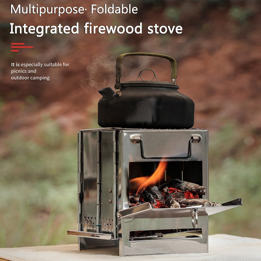 Mini Outdoor Firewood Stove Portable Camping Picnic BBQ Travel Folding Stainless Steel Wood Stove Charcoal Cooking Grill - DragonHearth