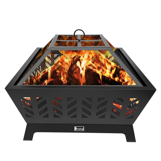 Outdoor Patio Wood Fire 4-Corner Pits 26 Inch Heater Stove with Flame-Retardant Spark Guard Black[US-Stock] - DragonHearth