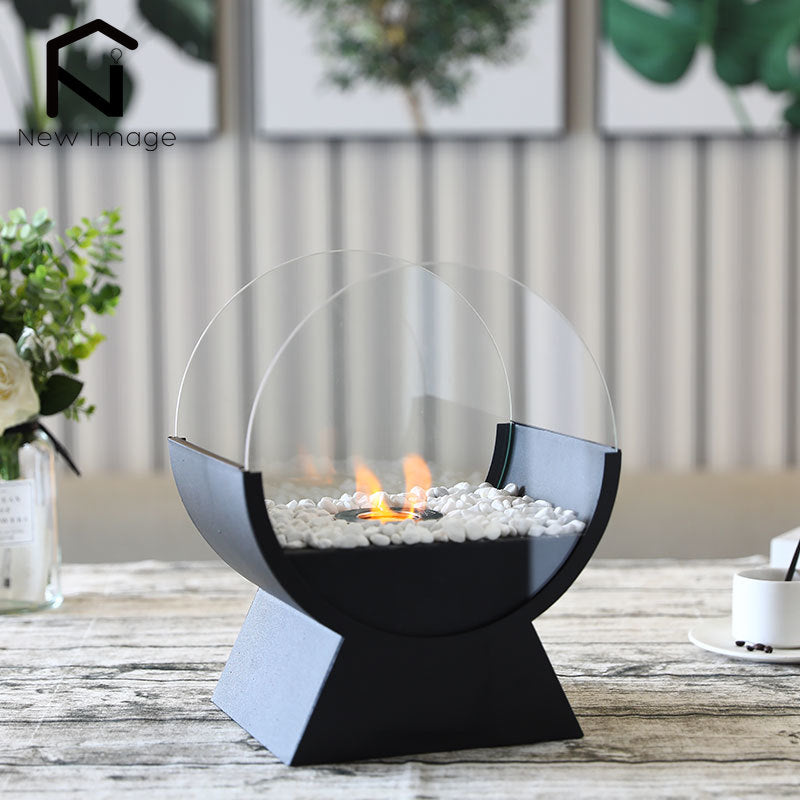 13.5"L Portable Round Fireplace Glass Bioethanol Tabletop Fire Bowl Ethanol Fire Pit Bio Fireplace Indoor Outdoor Tools - DragonHearth