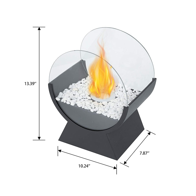 13.5"L Portable Round Fireplace Glass Bioethanol Tabletop Fire Bowl Ethanol Fire Pit Bio Fireplace Indoor Outdoor Tools - DragonHearth