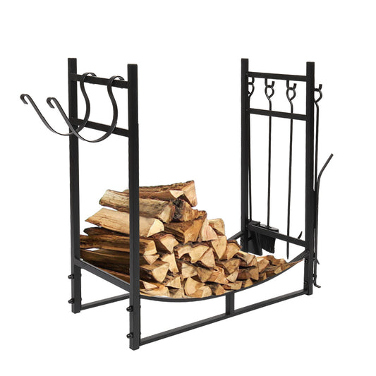 Steel Firewood Log Storage Rack Accessory and Tools for Indoor Outdoor Fire Pit Fireplace - DragonHearth