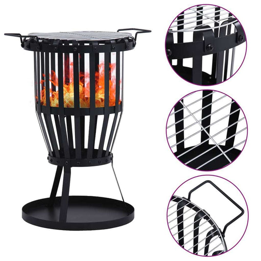 Garden Fire Pit Basket with BBQ Grill Steel 19" - DragonHearth