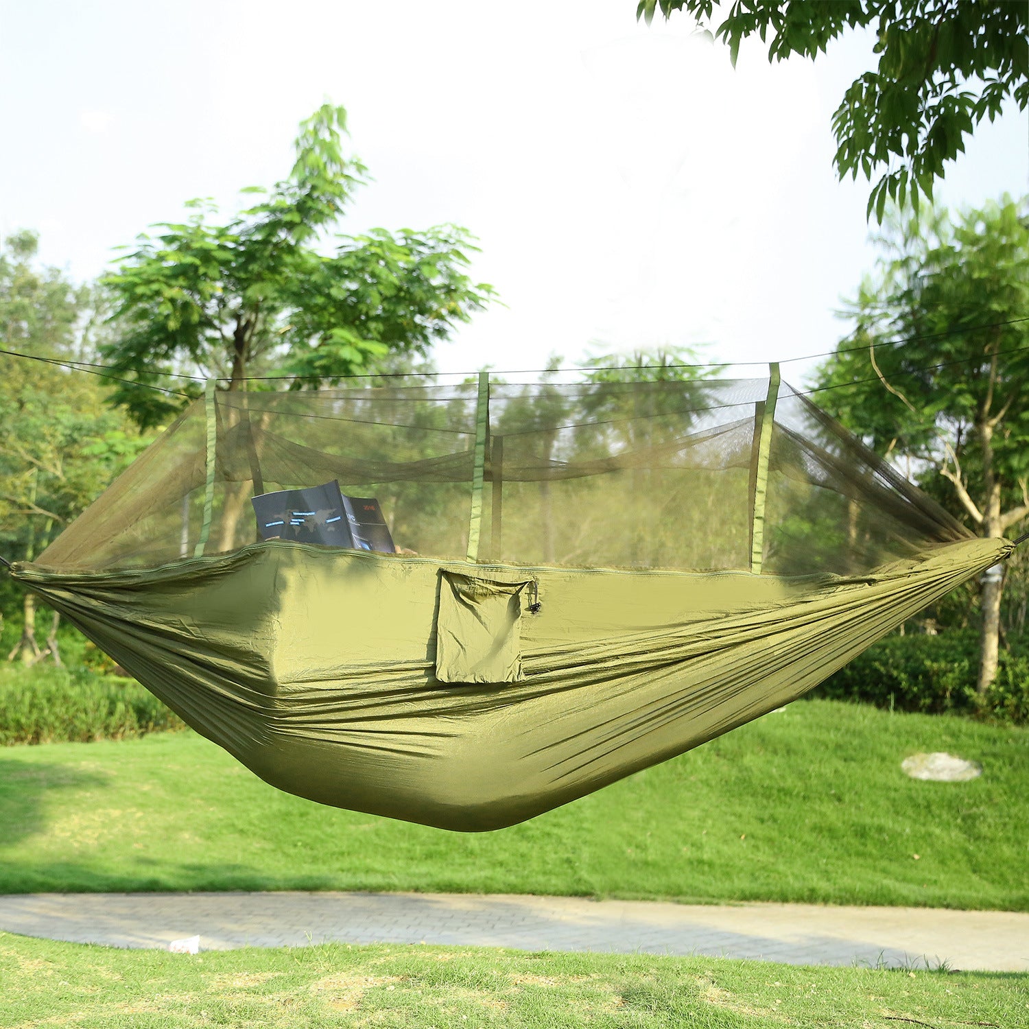 600lbs Load 2 Persons Hammock with Mosquito Net Outdoor Hiking Camping Portable Nylon Swing Hanging Bed - DragonHearth
