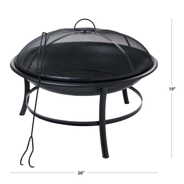 Round Iron Outdoor Wood Burning Fire Pit, Black