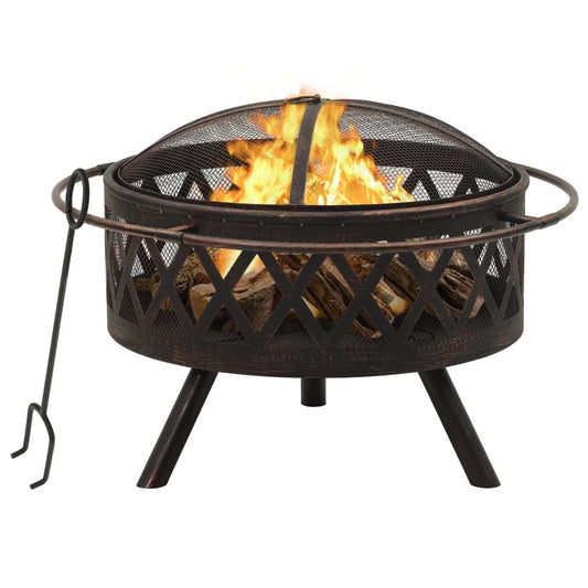 Rustic Fire Pit with Poker 29.9" XXL Steel - DragonHearth