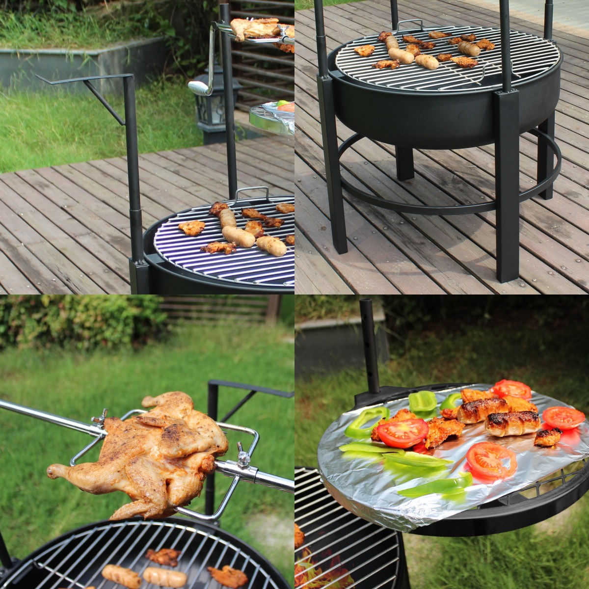 Round Metal Wood Burning Firepit with Surrounding Removable Cooking Grill