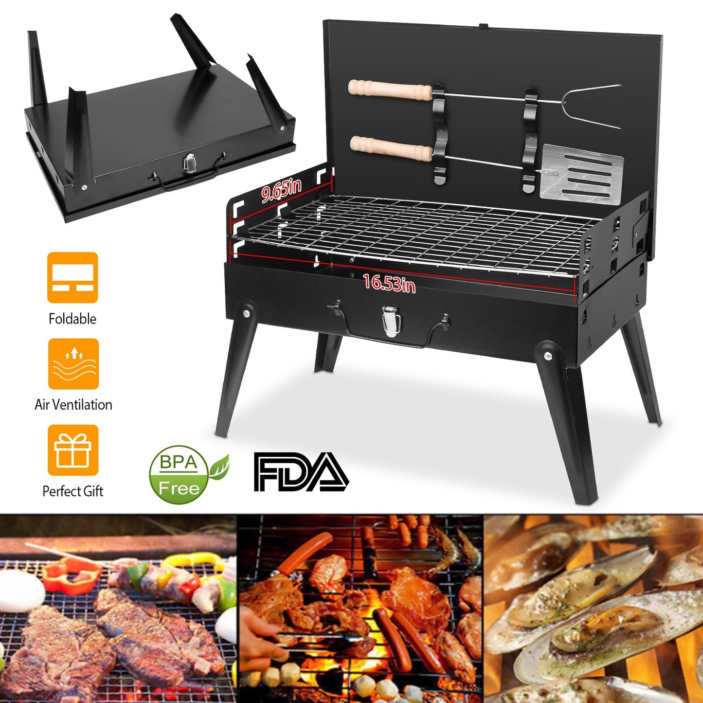16.7x10x17.7in Portable Charcoal Grill