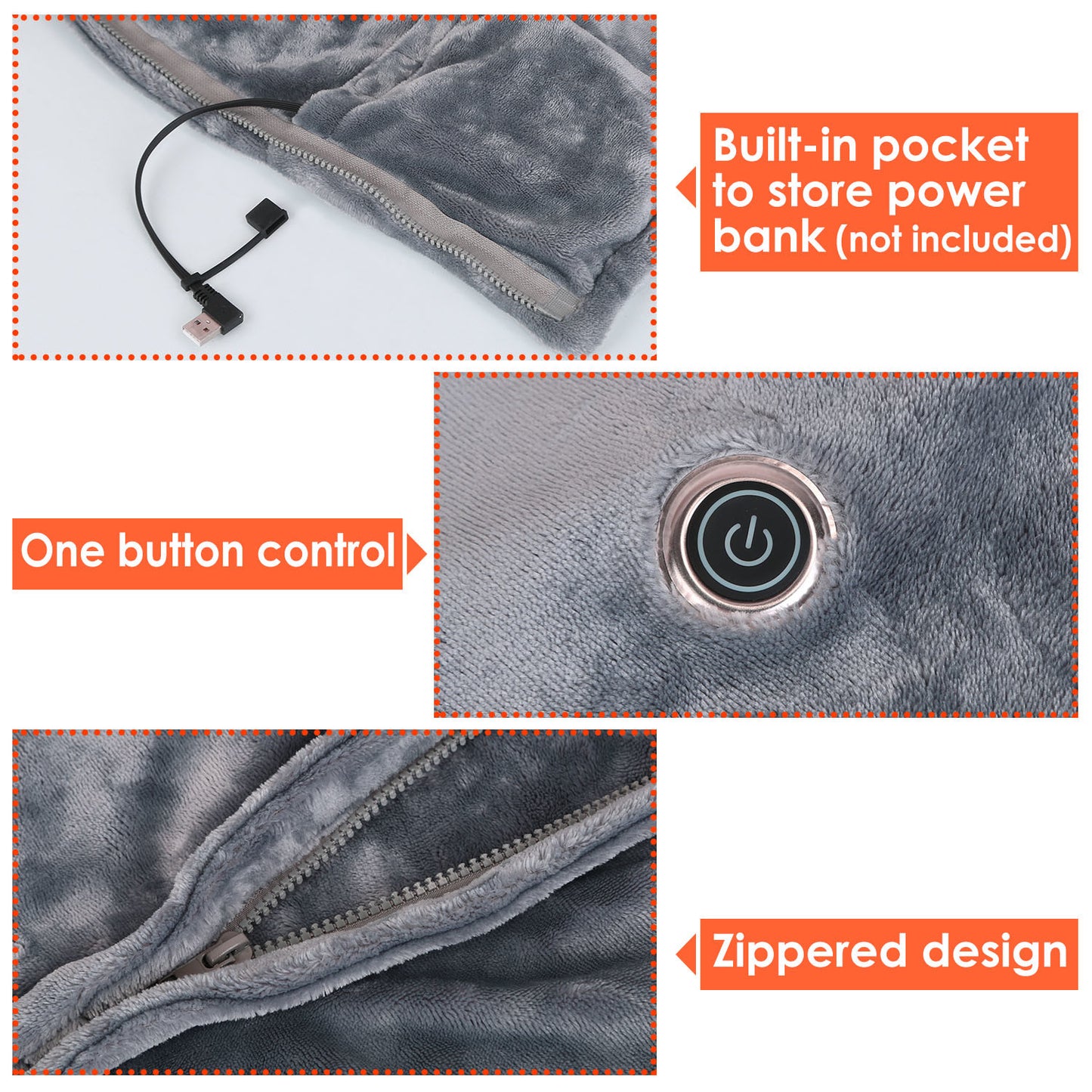 USB Heated Blanket with Zipper - Washable