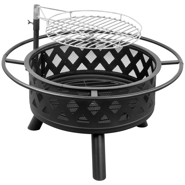30in Fire Pit with Cooking Grate - Black