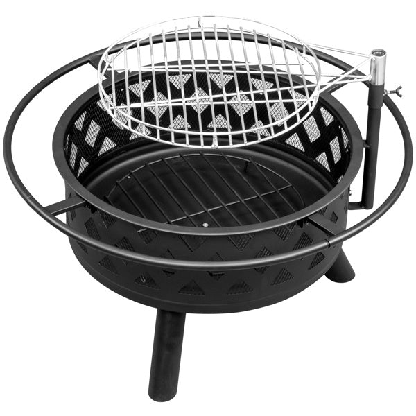30in Fire Pit with Cooking Grate - Black