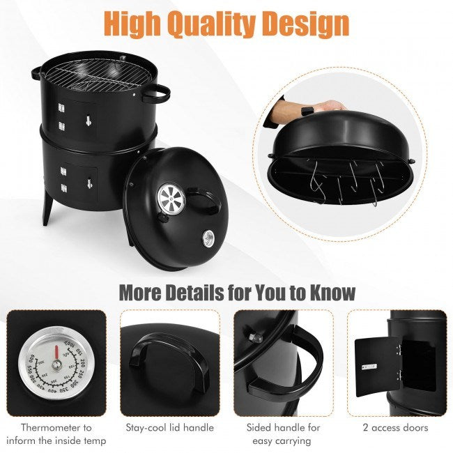3-in-1 Charcoal BBQ Grill Combo with Built-in Thermometer - DragonHearth
