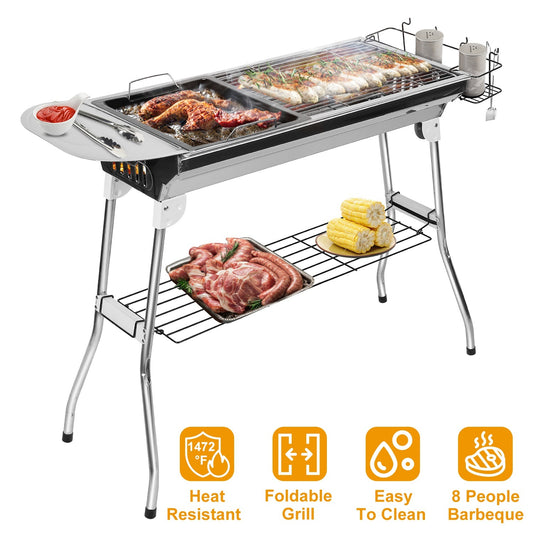 Foldable BBQ Grill Portable Charcoal Barbeque Grill Stainless Steel BBQ Grill For Picnic Camping - DragonHearth