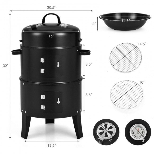 3-in-1 Charcoal BBQ Grill Combo with Built-in Thermometer - DragonHearth