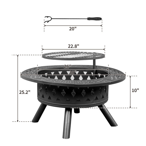 38in Metal Fire Pit with Cooking Grate- Black - DragonHearth